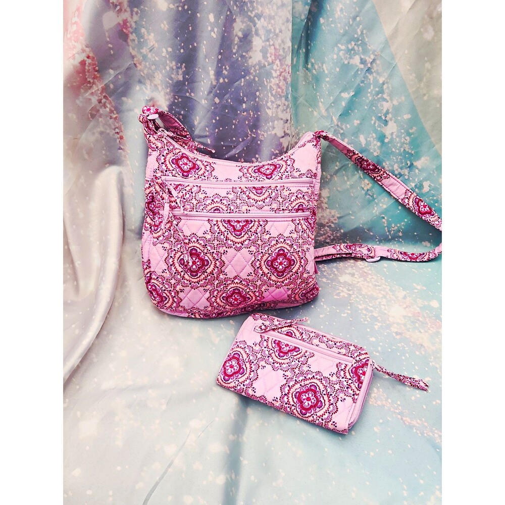 Vera Bradley Pink Purple Paisley Zip Crossbody Bag And Matching Wallet